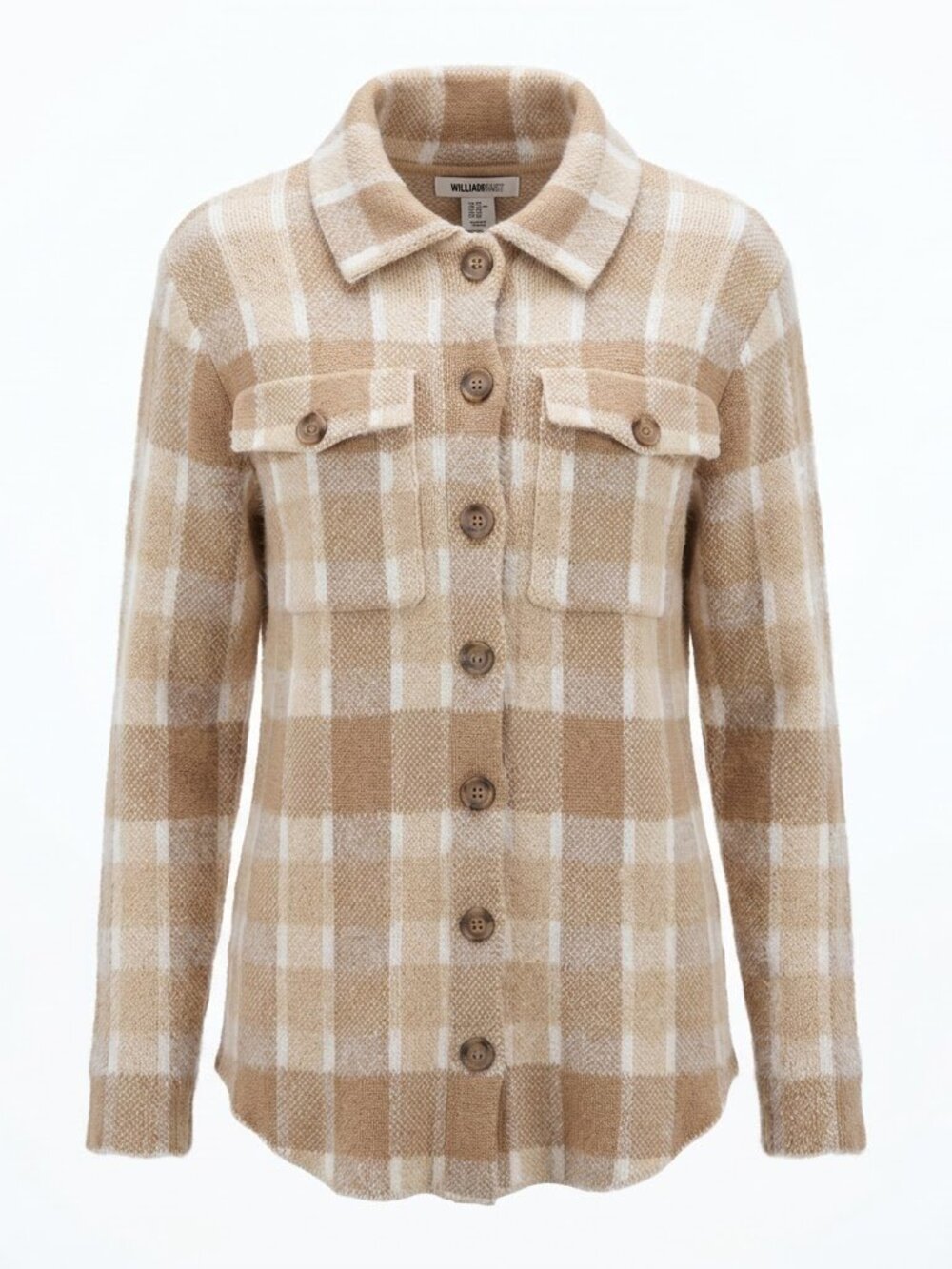 William Rast Plaid Knit Shacket Jacket Beige Brown Size XS Wool Blend Cozy